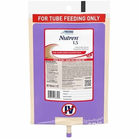 Nutren 1.5 Tube Feeding Formula Unflavored Liquid 1000 mL Ready to Hang Prefilled Container, 6PK 10798716263549